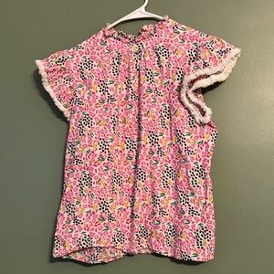 THML Fun Pattern Blouse with Fringe Detail Flutter Sleeve Large